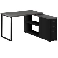 Monarch Specialties Computer L-Shaped-Left Or Right Set Up-Contemporary Style Corner Desk With Open Shelves And Drawers 48 L Black-Grey Top