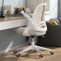 Hbada Office Chair With Flip-Up Armrests, Desk Chair With Ergonomic Backrest, Computer Chair With Sponge Cushion, Swivel Chair With Adjustable Height, White