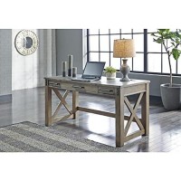 Signature Design By Ashley Aldwin Rustic Farmhouse 60 Home Office Lift Top Desk With Charging Ports, Distressed Gray