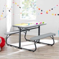 Innovative And Sturdy Your Zone Folding Kid'S Activity Table With Two Benches,Soft Silver,Perfect For Homework,Arts And Grafts,Games,Wonderful Addition To Kid'S Bedroom,Play/Activity Room,Classroom