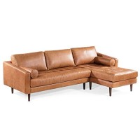 Poly & Bark Napa Leather Couch - Right-Facing Sectional Leather Sofa - Tufted Back Full Grain Leather Couch With Feather-Down Topper On Seating Surfaces - Pure-Aniline Italian Leather - Cognac Tan
