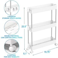 Spacekeeper Slim Rolling Storage Cart, Laundry Room Organization, 3 Tier Mobile Shelving Unit Bathroom Organizer Utility Cart For Kitchen, Narrow Places(White)