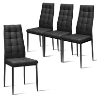 Giantex Set Of 4 Fabric Dining Chairs Set, With Upholstered Cushion & High Back, Powder Coated Metal Legs, Checked Pattern Seats, Household Home Kitchen Living Room Bedroom (Black)
