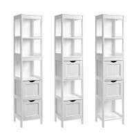 Vasagle Bathroom Tall Cabinet, Linen Tower, Floor Storage Cupboard, With 2 Drawers And 3 Open Shelves, 11.8 X 11.8 X 55.7 Inches, For Bathroom, Living Room, Kitchen, White Ubbc66Wt