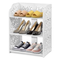 White Shoes Rack, 3 Tier Small Shoe Shelf Free Standing Shoe Display Shelves Modern Narrow Shoes Tower Storage Organizer Holder Container For Home Living Room Bedroom Hallway Small Spaces