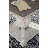 Signature Design By Ashley Havalance Farmhouse Square End Table With Floor Shelf, Vintage Gray & White With Weathered Finish