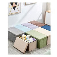 Zly Folding Stool Storage Ottoman Polyester Fabric Linen Foot Rest Seat Clutter Collection 14X8X8