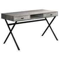 Monarch Specialties Laptop Table With Drawers And Open Shelf Computer Writing Desk Metal Sturdy Legs 48 L Grey Reclaimed Wood Look