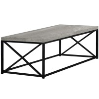 Monarch Specialties Modern Coffee Table For Living Room Center Table With Metal Frame, 44 Inch L, Grey Reclaimed Wood-Look Black
