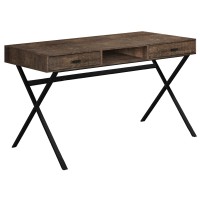 Monarch Specialties Laptop Table With Drawers And Open Shelf Computer, Writing Desk, Metal Sturdy Legs, 48 L, Brown Reclaimed Wood Look