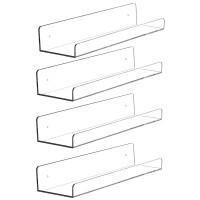 Cq Acrylic 15 Invisible Acrylic Floating Wall Ledge Shelf, Wall Mounted Nursery Kids Bookshelf, Invisible Spice Rack, Clear 5Mm Thick Bathroom Storage Shelves Display Organizer, 15 L,Set Of 4