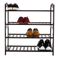 Usastock 4 Tier Free Standing Shoe Rack With Handles Bamboo Closets And Entryway Organizer Fits 12Pairs Of Shoes