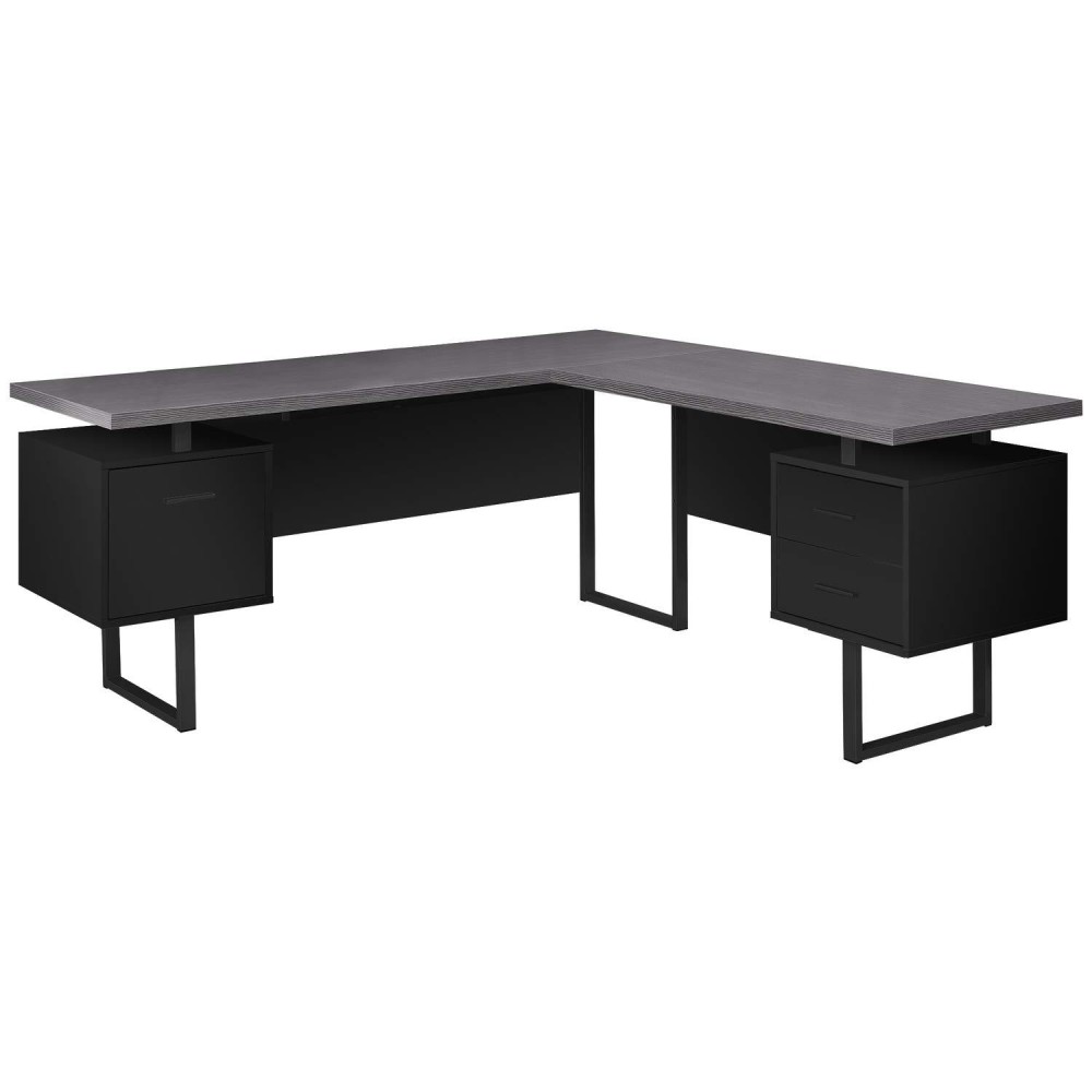 Monarch Specialties 7432 Computer Desk, Home Office, Corner, Left, Right Set-Up, Storage Drawers, 70 L, L Shape, Work, Laptop, Metal, Laminate, Desk-70 L Black Grey Top Facing, 71 L X 71 W X 30 H