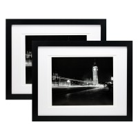 11X14 Black Gallery Picture Frame With 8X10 And 8.5X11 Mat - Two Frames - Wide Molding - Includes Both Attached Hanging Hardware And Desktop Easel - Display Pictures Documents Certificates (2-Pack)