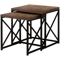 Monarch Specialties Table-2Pcs Setbrown Reclaimed Woodblack Nesting Table