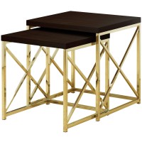 Monarch Specialties I Table-2Pcs Setcappuccinogold Metal Nesting Table Brown