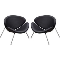 Benjara Modern Leatherette Upholstered Accent Chair With Angled Metal Legs, Set Of Two, Black And Silver