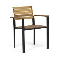 Great Deal Furniture Alberta Outdoor Wood And Iron Dining Chairs (Set Of 2), Teak And Black