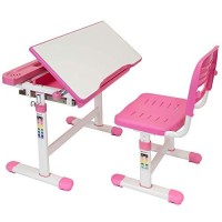 Mount-It Kids Desk And Chair Set, Height Adjustable Ergonomic Childrens School Workstation With Storage Drawer, Pink
