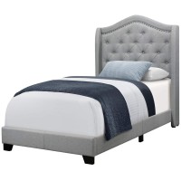 Monarch Specialties I Sizegrey Linen With Chrome Trim Twin Bed Double