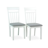 Sunbear Furniture Dining Kitchen Set Of 2 Side Warm Chairs Wpadded Seat Classic Solid Wood, White Finish