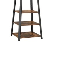 Benjara Metal Framed Ladder Style Coat Rack With Three Wooden Shelves, Brown And Black