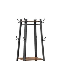 Benjara Metal Framed Ladder Style Coat Rack With Three Wooden Shelves, Brown And Black