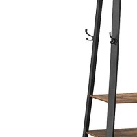 Benjara Metal Framed Ladder Style Coat Rack With Three Wooden Shelves, Brown And Black