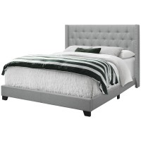 Monarch Specialties I Sizegrey Linen With Chrome Trim Queen Bed