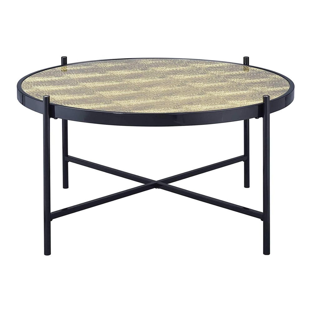 Benjara, Brown And Black Metal Coffee Table With X Shaped Support Crossbar