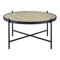 Benjara, Brown And Black Metal Coffee Table With X Shaped Support Crossbar