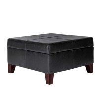 Benjara Leatherette Upholstered Wooden Ottoman With Hinged Storage, Black And Brown, Large