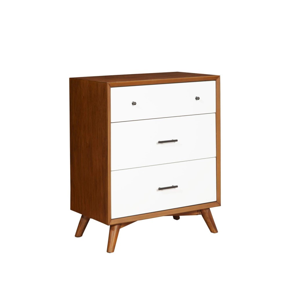 Benjara Modern Style Wooden Chest With Three Drawers And Flared Legs, Brown And White