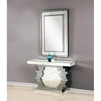 Benjara Wood And Mirror Console Table With Studded Faux Crystals, Black And Clear