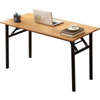 Dlandhome 39.4 Inches Small Computer Desk For Home Office Folding Table Writing Table For Small Spaces Study Table Laptop Desk No Assembly Required Teak And Black Dnd-Ac5Bb-100