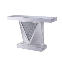 Benjara Wood And Mirror Console Table With Faux Crystals Inlay, Clear