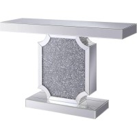 Benjara Wood And Mirror Console Table With Faux Crystal Accented Sculptural Pedestal Base Clear