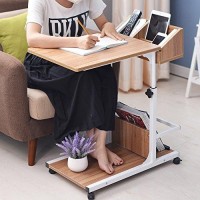 Sogespower Side Table,Heigh Adjustable Laptop Computer Stand Desk Mobile End Table Cart Tray Mobile Overbed Table With Storage Square,Side Table For Bedroom, Living Room, Sofa, Corridor, Oak