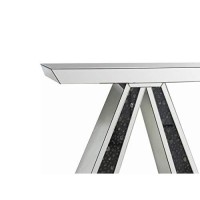 Benjara Wood And Mirror Console Table With A Reverse V Shaped Base, Clear And Black