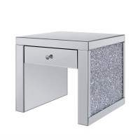 Benjara, Clear Wood And Mirror End Table With One Drawer