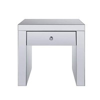 Benjara, Clear Wood And Mirror End Table With One Drawer