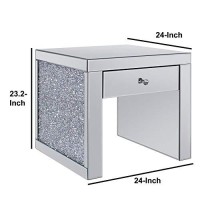 Benjara, Clear Wood And Mirror End Table With One Drawer