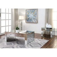 Benjara, Clear Wood And Mirror End Table With One Drawer