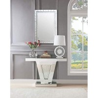 Benjara Wood And Mirror Console Table With Faux Crystals Inlay, Clear
