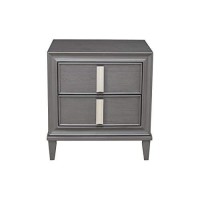 Benjara Wooden Nightstand With Two Drawers And Tapered Legs, Gray And White