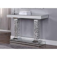 Benjara Wood And Mirror Console Table With Two Pedestal Base, Clear And Black