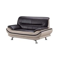 Benjara Faux Leather Upholstered Wooden Loveseat With Pillow Top Armrest, Black And Gray,