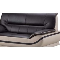 Benjara Faux Leather Upholstered Wooden Loveseat With Pillow Top Armrest, Black And Gray,