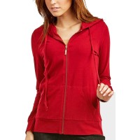 Women'S Thin Cotton Zip Up Hoodie Jacket (S, Red)