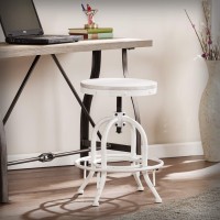 Southern Enterprises Industrial Adjustable Height Swiveling Stool, Distressed Whitewhitewash Stain